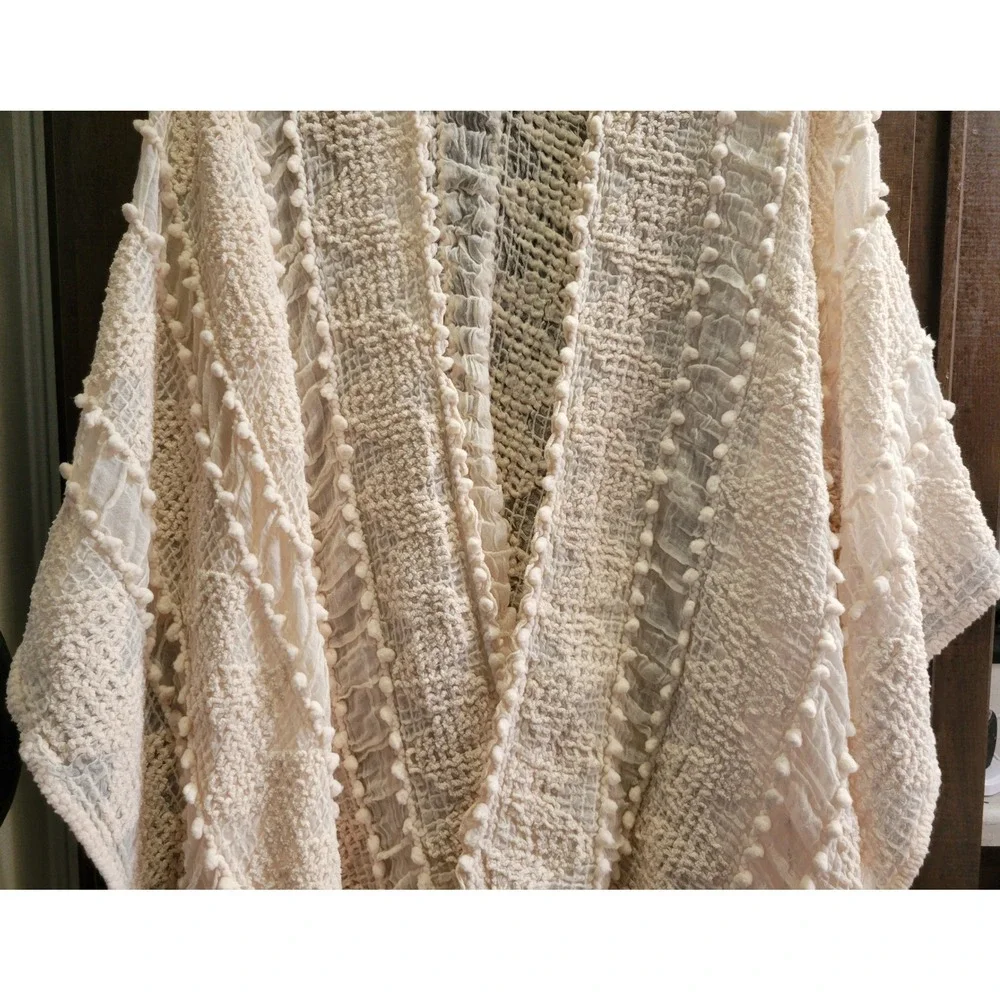 Sonoma Goods For Life Cream Pom Pom Textured Kimono Wrap Cover Up One Size